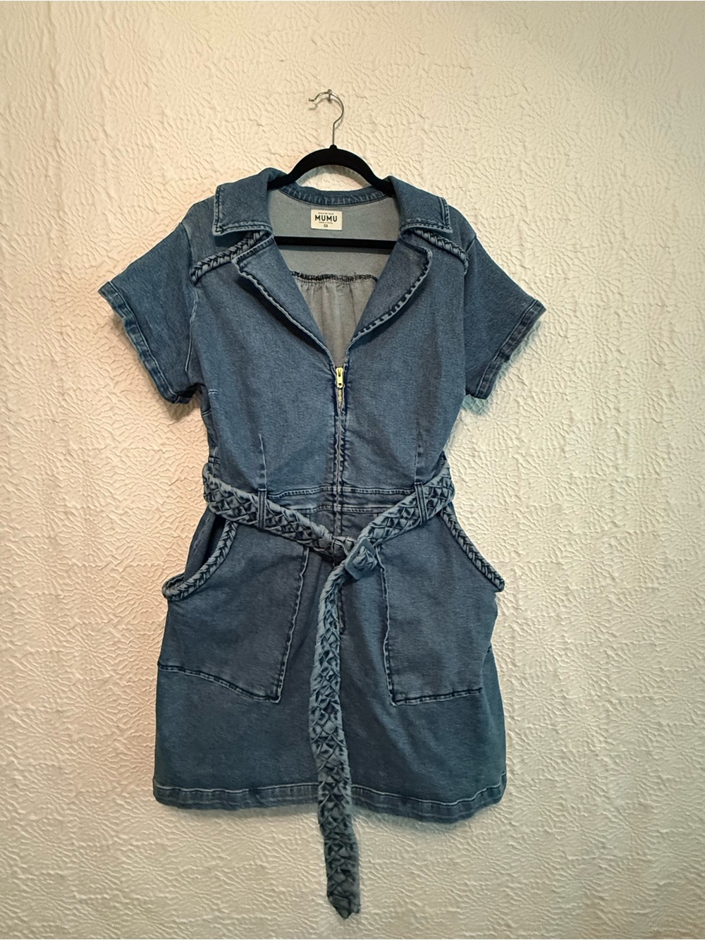 Show Me Your Mumu Outlaw Mini Dress in Tide Blue Denim w/Braided Belt, 3X Plus - Picture 2 of 13